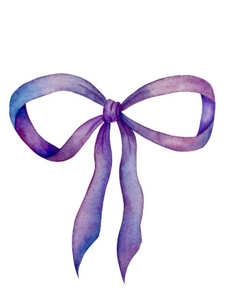 Watercolor blue bow isolated on white background. Watercolor illustration.の写真素材