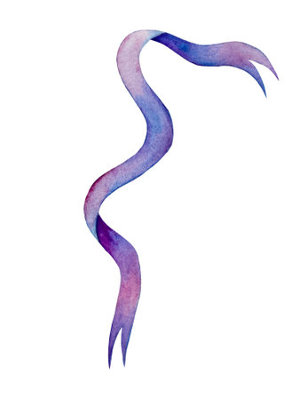Watercolor blue and purple ribbons isolated on white background. Hand drawn illustration.の写真素材