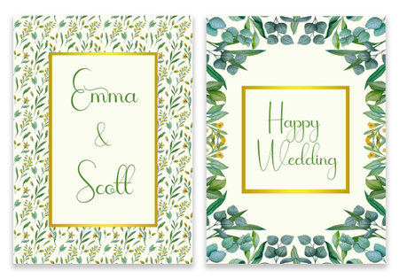Eucalyptus branches and leaves. Wedding invitation card.のイラスト素材