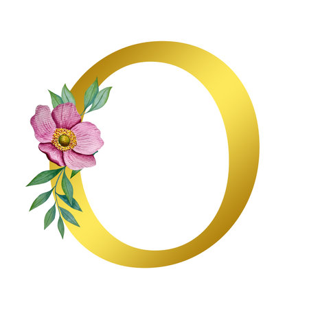 letter o with flower and leaves isolated icon vector illustration desingのイラスト素材