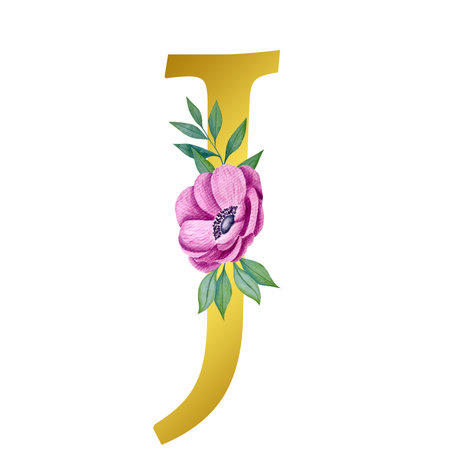 Alphabet letter R with pink peony flowers. Vector illustration.のイラスト素材