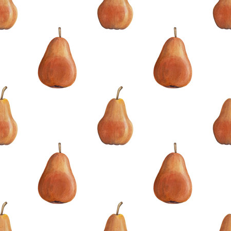 Seamless pattern with watercolor pears on a white backgroundの写真素材