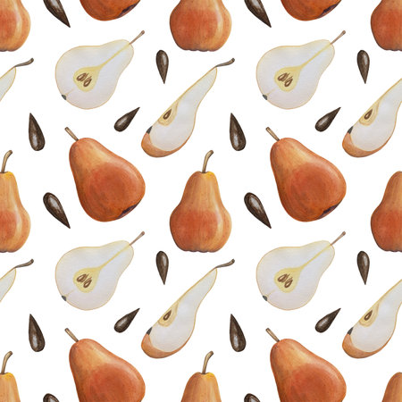 Seamless pattern with watercolor pearls on white background.の写真素材