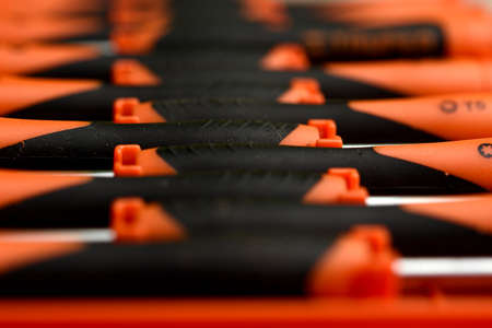 Screwdrivers placed in a row from largest to smallestの写真素材