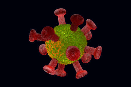3d illustration of the 3d Covid-19 virus with dark backgroundの写真素材