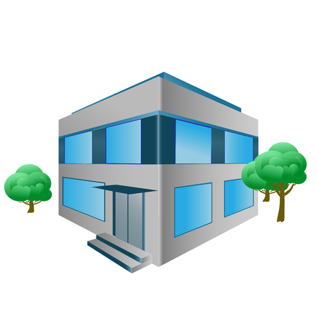 Office building with trees, vector illustration.のイラスト素材
