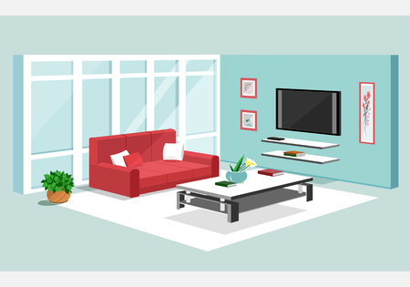 3d isometric design of apartment. Vecto illustration of Modern isometric living room interiorのイラスト素材