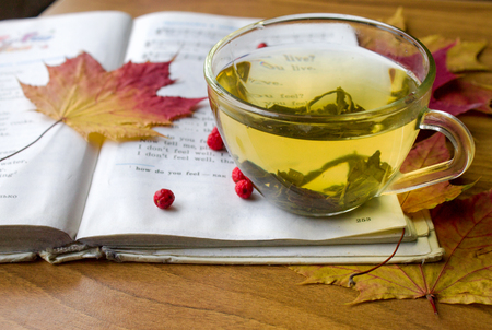Autumn still life, morning herbal tea,healthy drinkの写真素材