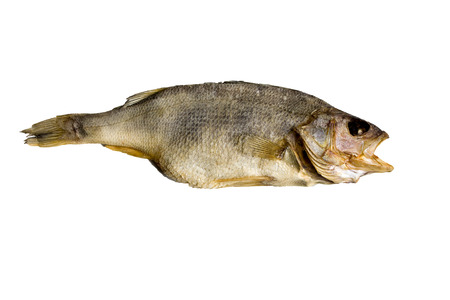 dried fish perch, is used as a snack with beer, isolatedの写真素材