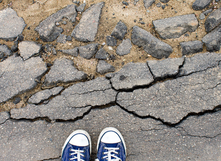 the destroyed asphalt,it is used for a background, design,the top view on ruin, asphaltの写真素材