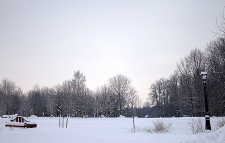 snowy winter sunset in the city, the backgroundの写真素材