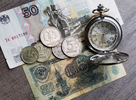 money of the USSR, Russian money, time hoursの写真素材