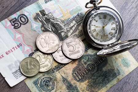 money of the USSR, Russian money, time hoursの写真素材