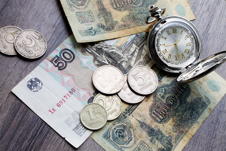 money of the USSR, Russian money, time hoursの写真素材