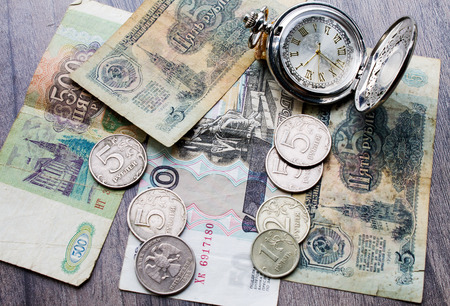 money of the USSR, Russian money, time hoursの写真素材