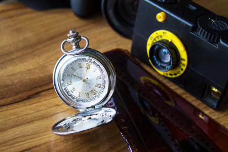 retro camera and pocket watch, concept designの写真素材