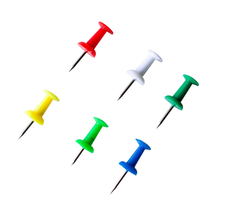 collection of various pushpins on white background. each one is shot separatelyの写真素材