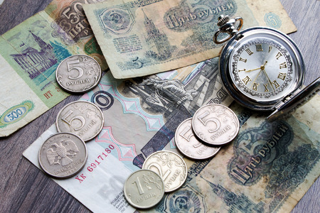 money of the USSR, Russian money, time hoursの写真素材