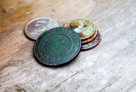 5 KOPEKS of 1911 of SPB, a coin at government of the emperor Nikolay the secondの写真素材