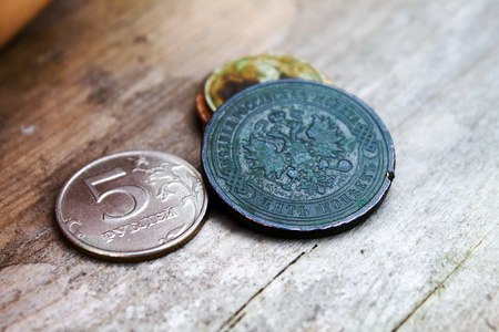 5 KOPEKS of 1911 of SPB, a coin at government of the emperor Nikolay the secondの写真素材