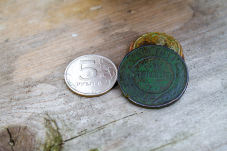 5 KOPEKS of 1911 of SPB, a coin at government of the emperor Nikolay the secondの写真素材