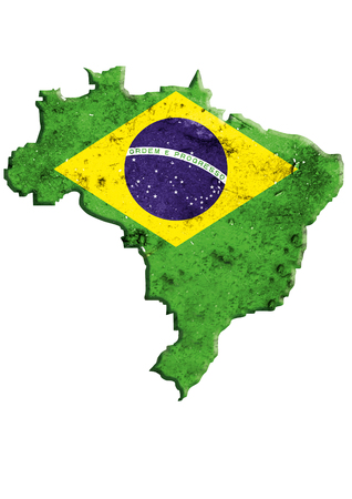 Brazil map with national flag. Federative Republic of Brazil border, isolated on white backgroundの写真素材
