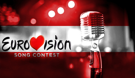 Photos banner with the official logo of the Eurovision Song Contest in the Austria flag.Belarus,01 March 2017のeditorial素材