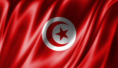 Grunge colorful background, flag of Tunisia. Close-up, fluttering downwindの写真素材