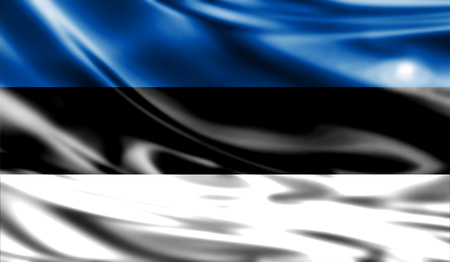Grunge colorful background, flag of Estonia. Close-up, fluttering downwindの写真素材