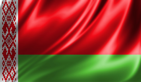 Grunge colorful background, flag of Belarus. Close-up, fluttering downwindの写真素材