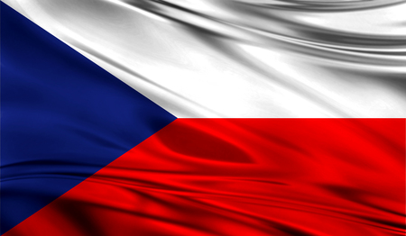 Realistic flag of Flag of Czech Republic on the wavy surface of fabric. This flag can be used in designの写真素材