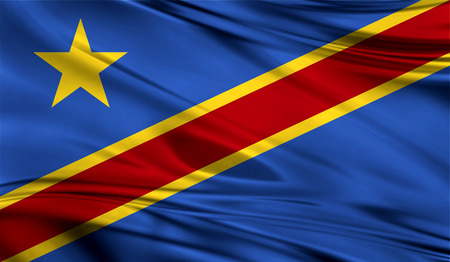 Realistic flag of Congo Democratic on the wavy surface of fabric.の写真素材