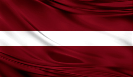 Realistic flag of Latvia on the wavy surface of fabric.の写真素材