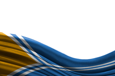 Grunge colorful flag Tuva with copyspace for your text or images,isolated on white background. Close up, fluttering downwind.の写真素材