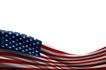 Grunge colorful flag America with copyspace for your text or images,isolated on white background. Close up, fluttering downwind.の写真素材