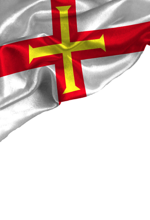 Grunge colorful flag Guernsey with copyspace for your text or images,isolated on white background. Close up, fluttering downwind.の写真素材