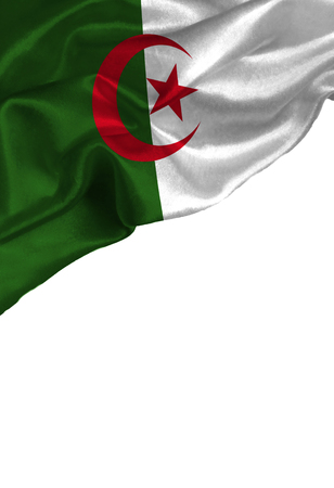 Grunge colorful flag Algeria with copyspace for your text or images,isolated on white background. Close up, fluttering downwind.の写真素材