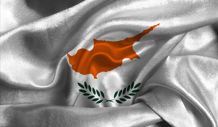 Realistic flag of Cyprus on the wavy surface of fabric.の写真素材