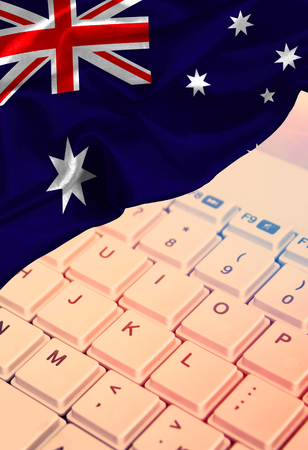 Grunge colorful flag Australia, with copyspace for your text or images on the keyboard backgroundの写真素材