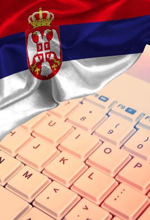Grunge colorful flag Serbia, with copyspace for your text or images on the keyboard backgroundの写真素材