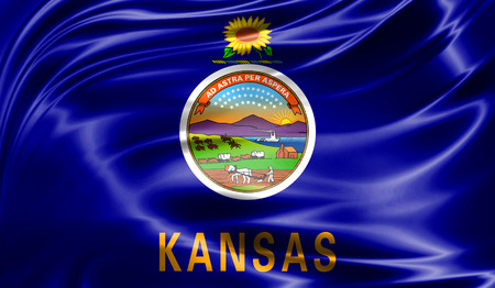 Flags from the USA on fabric ; State of Kansasの写真素材