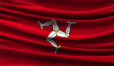 Realistic flag of Isle Of Man on the wavy surface of fabric. This flag can be used in designの写真素材