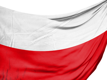 Closeup of rippled flag of Poland on white background.の写真素材