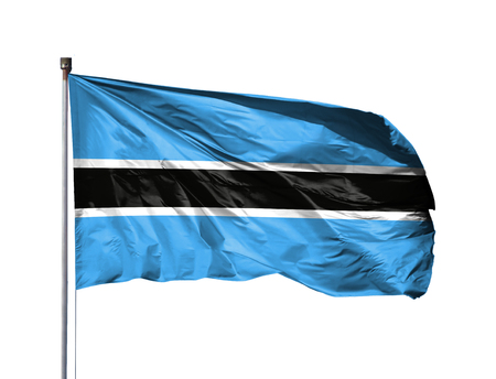 National flag of Botswana on a flagpole, isolated on white background.の写真素材