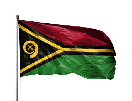 National flag of Vanuatu on a flagpole, isolated on white background.の写真素材