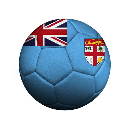 The flag of Fiji is depicted on a soccer ball, the ball is close up isolated on a white background.の写真素材