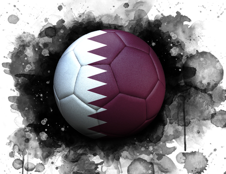 Soccer ball with flag of Qatar, close up, watercolor effect on white background.の写真素材