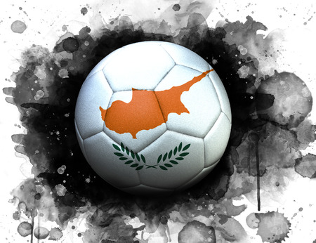 Soccer ball with flag of Cyprus, close up, watercolor effect on white background.の写真素材