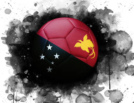 Soccer ball with flag of Papua New Guinea, close up, watercolor effect on white background.の写真素材