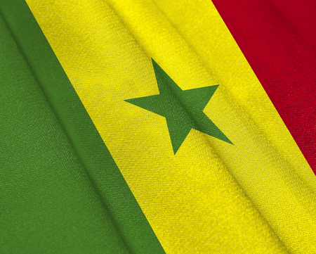 Realistic flag of Senegal on the wavy surface of fabric. This flag can be used in designの写真素材